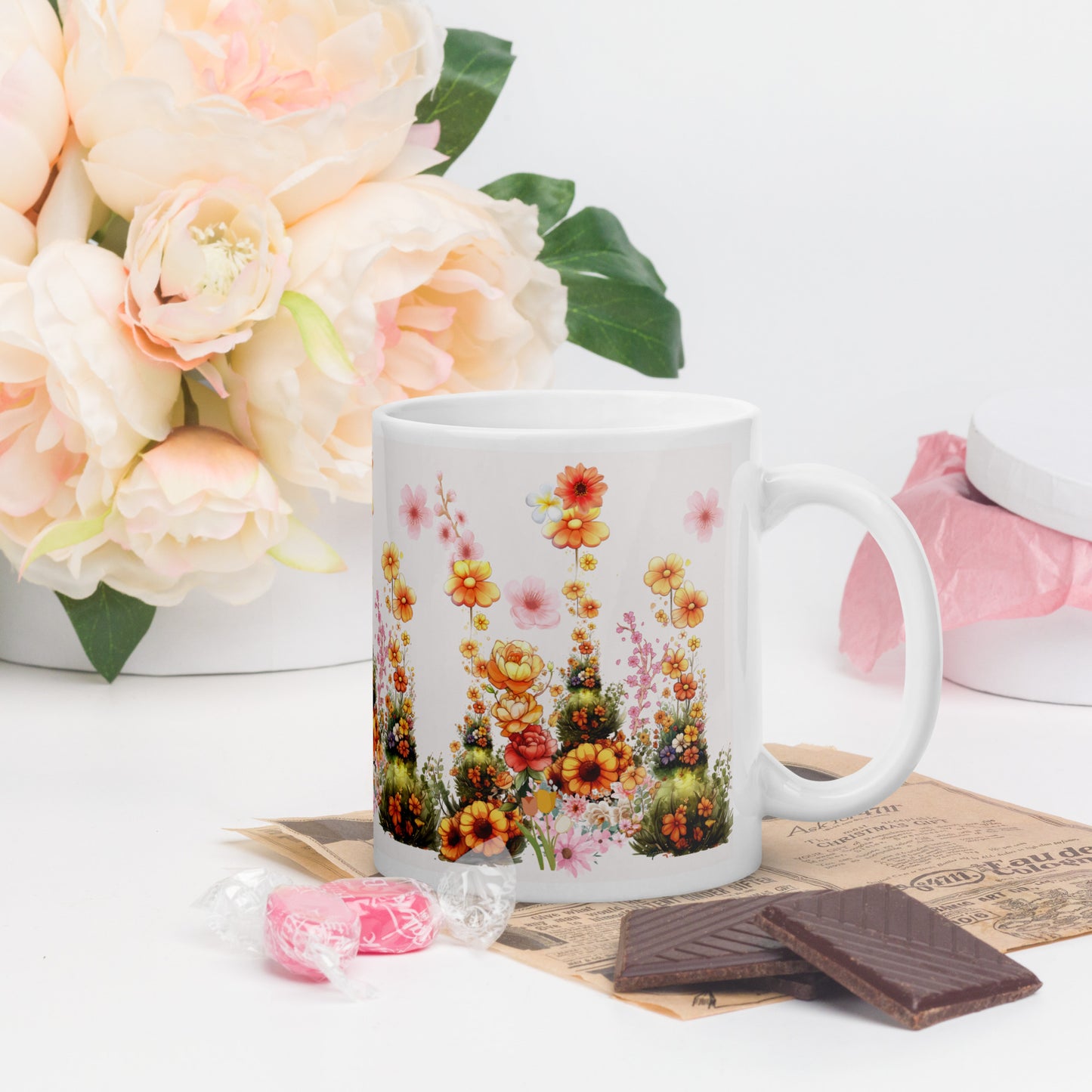 Flowers WaterColor Art -  11oz White Mug